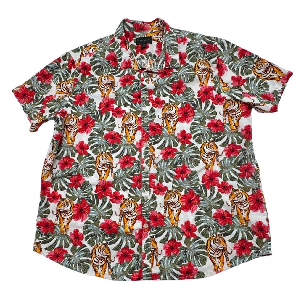 No‎ Boundaries Men's Tropical Tiger Print Hawaiian Shirt 3XL Summer Beach Wear